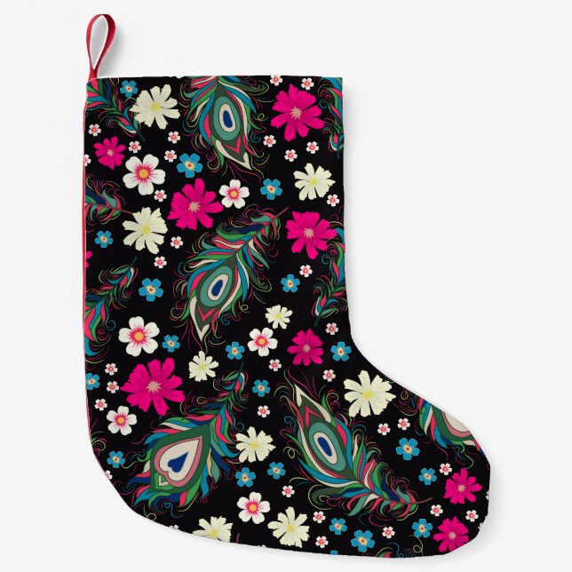 Petite Chaussette De Noël Peacock Plumes Broderie Motif sans fil (Devant)