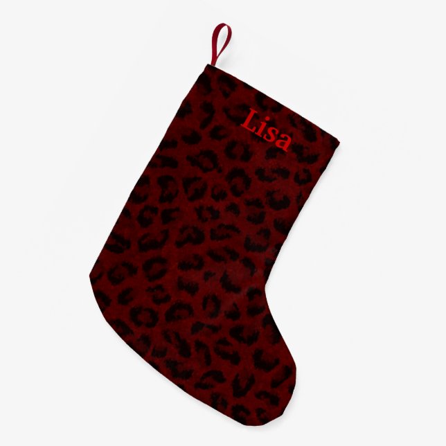 Petite Chaussette De Noël Peau léopard rouge personnalisée Prise en charge d (Devant (Accrochage))