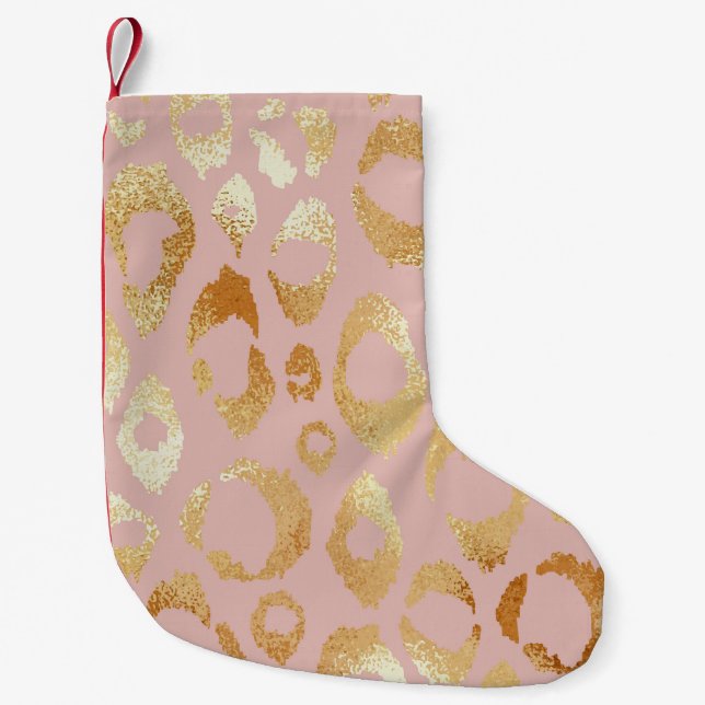 Petite Chaussette De Noël Peau léopard, texture or rose (Devant)