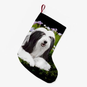 Petite Chaussette De Noël Peinture à collie à poils - Joli art original de c