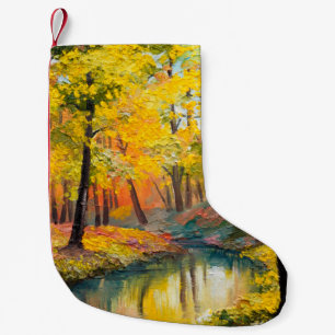 Petite Chaussette De Noël peinture à l'huile sur toile - peinture de la forê