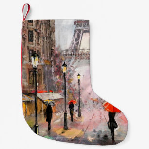 Petite Chaussette De Noël peinture à l'huile sur toile, vue sur la rue de Pa