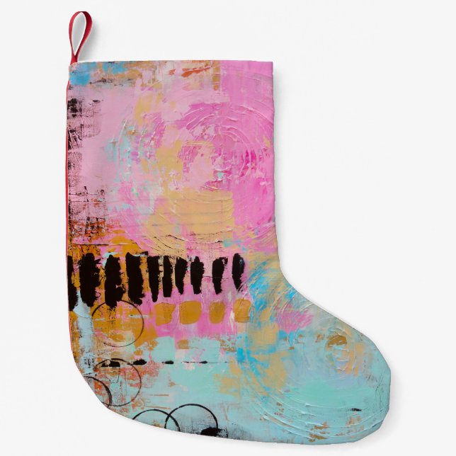 Petite Chaussette De Noël Peinture abstraite blanche et rouge (Devant)