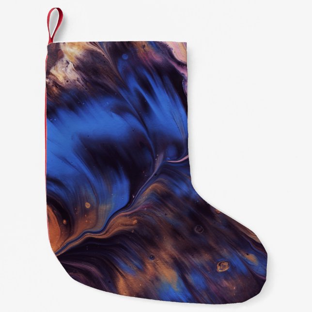 PETITE CHAUSSETTE DE NOËL PEINTURE ABSTRAITE BLEUE ET BLANCHE (Devant)