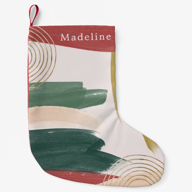 Petite Chaussette De Noël Peinture Abstraite Moderne | Noël Monogramme (Devant)