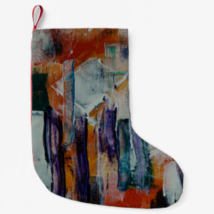 Petite Chaussette De Noël Peinture abstraite orange blanche et noire