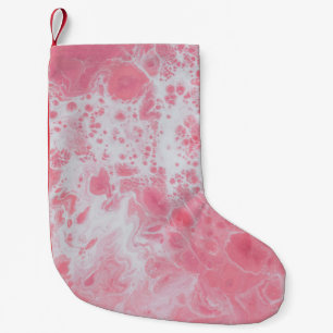 PETITE CHAUSSETTE DE NOËL PEINTURE ABSTRAITE ROSE ET BLANCHE FLUIDE