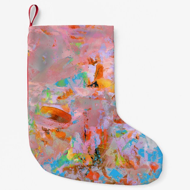 PETITE CHAUSSETTE DE NOËL PEINTURE ABSTRAITE ROSE ET BLEUE (Devant)