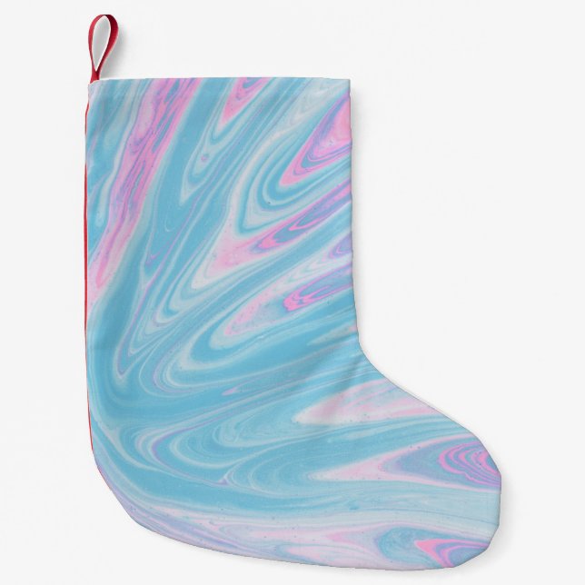 PETITE CHAUSSETTE DE NOËL PEINTURE ABSTRAITE ROSE ET BLEUE (Devant)