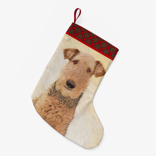 Petite Chaussette De Noël Peinture Airedale Terrier - Cute Original Art (Devant (Accrochage))