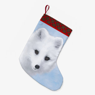 Petite Chaussette De Noël Peinture Arctic Fox - Art original de la faune