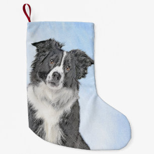 Petite Chaussette De Noël Peinture Collie Bordure - Joli art original chien