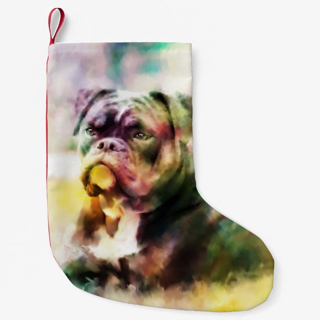 Petite Chaussette De Noël Peinture d'aquarelle personnalisée pour Bulldog (Devant)