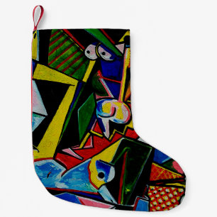 Petite Chaussette De Noël Peinture d'art Abstrait Triangle Curve Carré, tabl