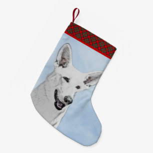 Petite Chaussette De Noël Peinture de berger blanc - Beau art original de ch