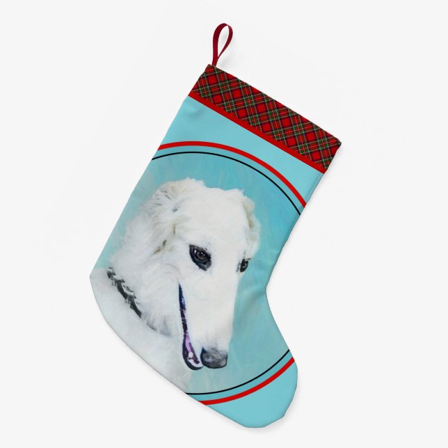 Petite Chaussette De Noël Peinture de Borzoi (Blanc) - Joli Chien d'origine (Devant (Accrochage))