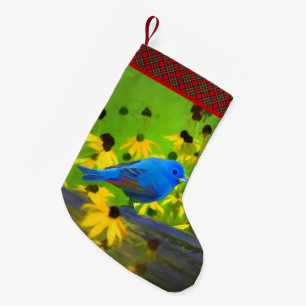 Petite Chaussette De Noël Peinture de Bunting Indigo - Art original pour ois
