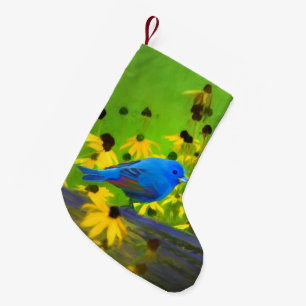 Petite Chaussette De Noël Peinture de Bunting Indigo - Art original pour ois