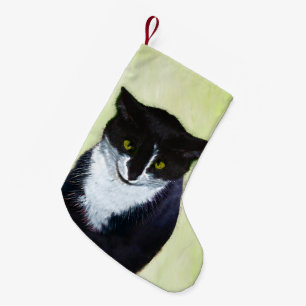 Petite Chaussette De Noël Peinture de chat Tuxedo - Cute Original Cat Art