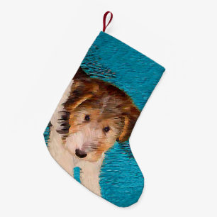 Petite Chaussette De Noël Peinture de chiots de la Fox Terrier - Art origina