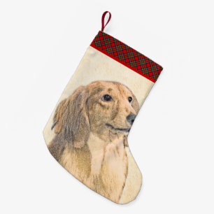Petite Chaussette De Noël Peinture de Dachshund (Longhaïs) - Art original du