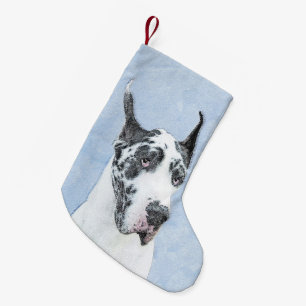 Petite Chaussette De Noël Peinture de Great Dane (Arlequin) - Art original d