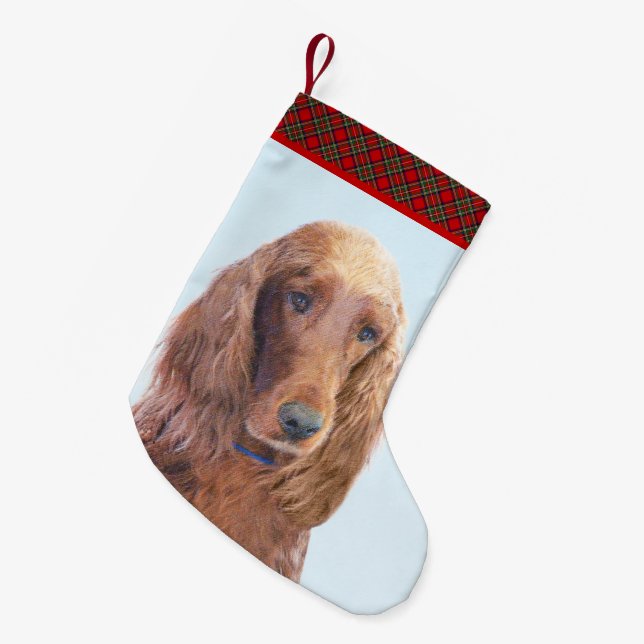 Petite Chaussette De Noël Peinture de Setter irlandaise - Beau art original  (Devant (Accrochage))