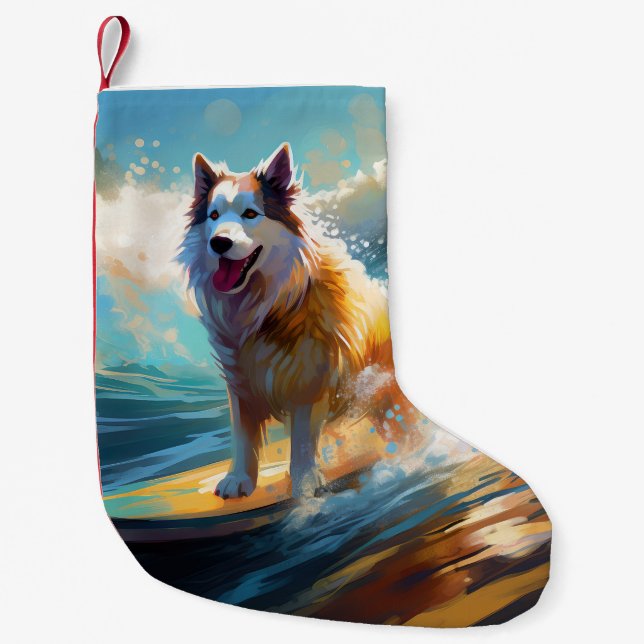 Petite Chaussette De Noël Peinture de surf de plage de Malamute d'Alaska (Devant)