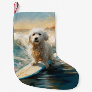 Petite Chaussette De Noël Peinture de Surf sur la Plage de Coton De Tulear