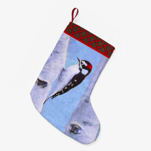 Petite Chaussette De Noël Peinture Downy Woodpecker - Art original pour oise
