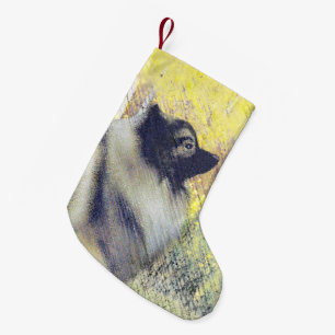 Petite Chaussette De Noël Peinture en teint de Keeshond - jolie art original