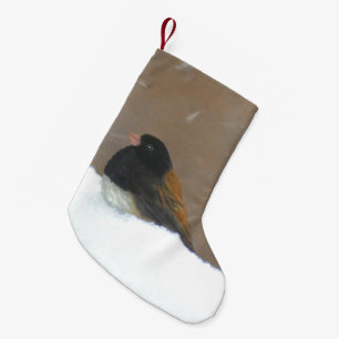 Petite Chaussette De Noël Peinture Junco foncée - Art original pour oiseaux