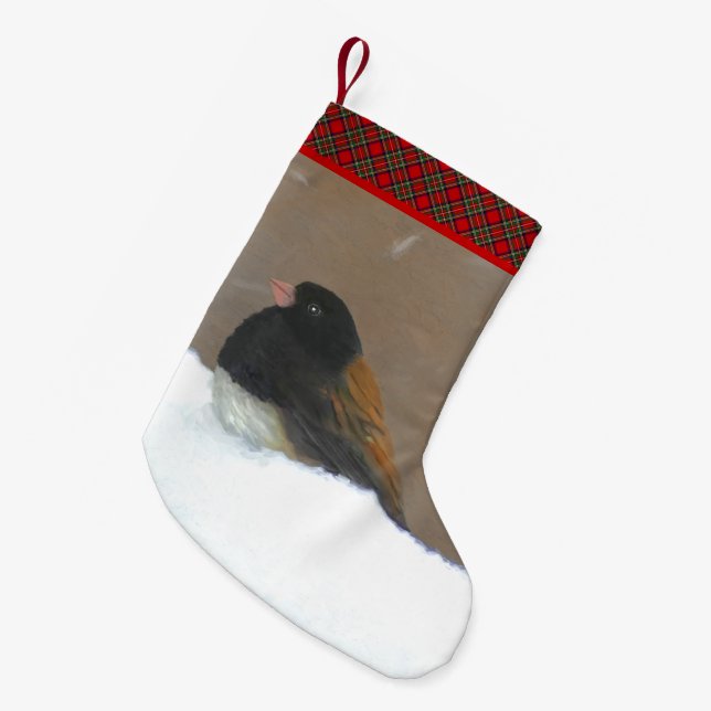 Petite Chaussette De Noël Peinture Junco foncée - Art original pour oiseaux (Devant (Accrochage))