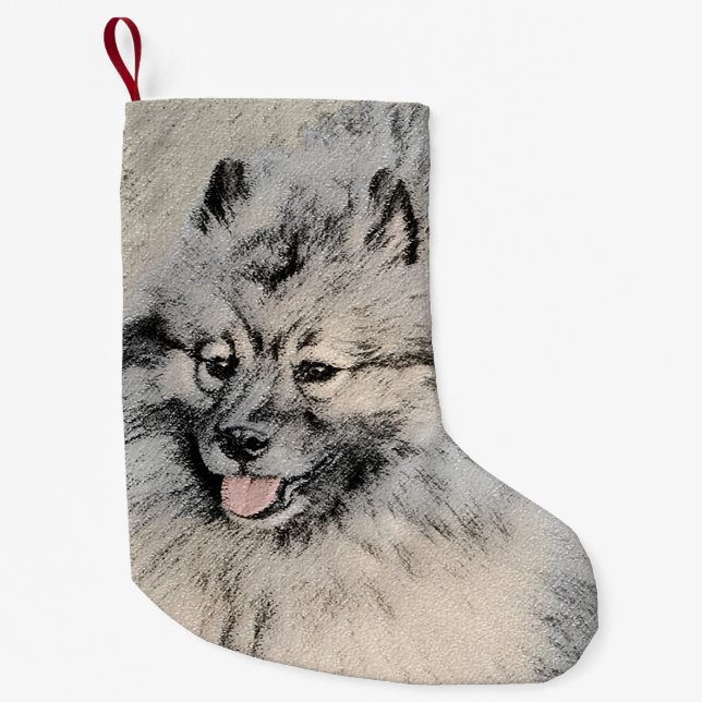 Petite Chaussette De Noël Peinture Keeshond Brothers - Art Chien original (Devant)