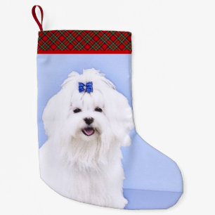 Petite Chaussette De Noël Peinture maltaise - Joli art original pour chien