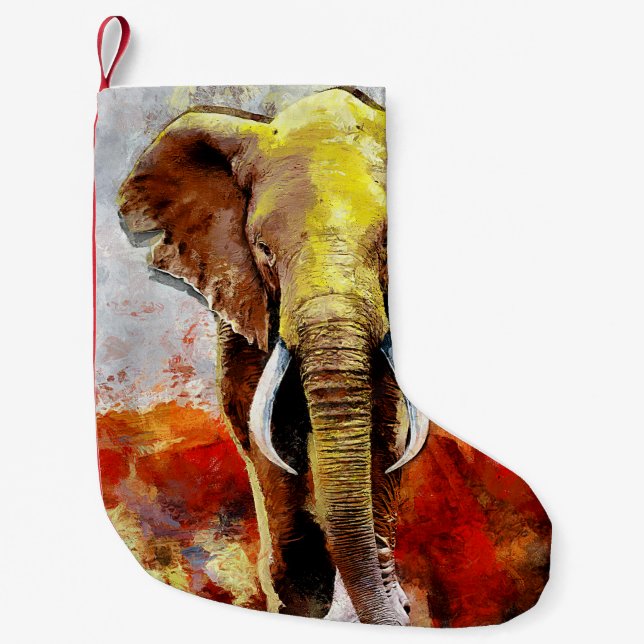 Petite Chaussette De Noël Peinture moderne à l'huile d'éléphant Abstraite (Devant)