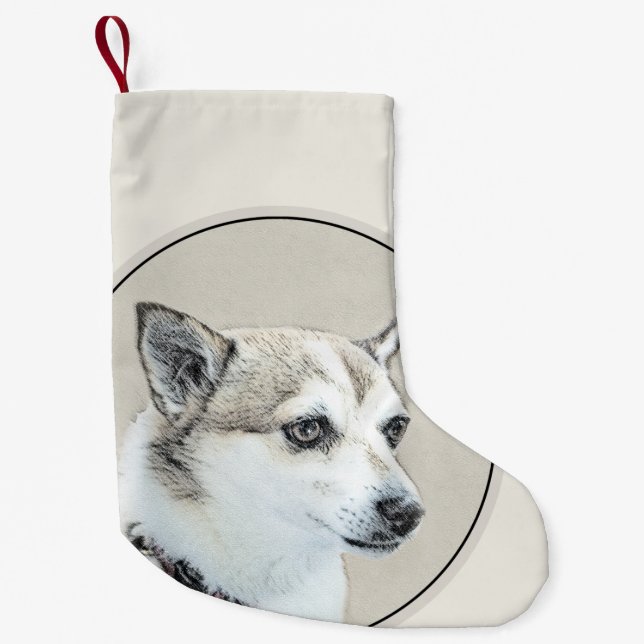 Petite Chaussette De Noël Peinture norvégienne Lundehund - Art original chie (Devant)