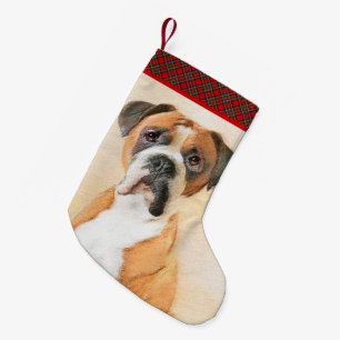 Petite Chaussette De Noël Peinture originale de chien Boxer non recadrée Art