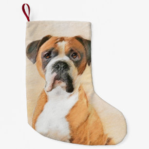 Petite Chaussette De Noël Peinture originale de chien Boxer non recadrée Art