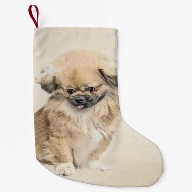 Petite Chaussette De Noël Peinture Pekingese - Cute Original Chien Art (Devant)