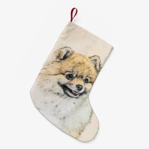 Petite Chaussette De Noël Peinture Poméranienne (orange) - Art Chien origina