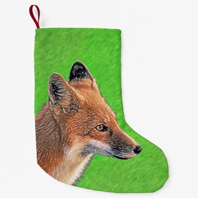 Petite Chaussette De Noël Peinture Red Fox - Art original de la faune (Devant)