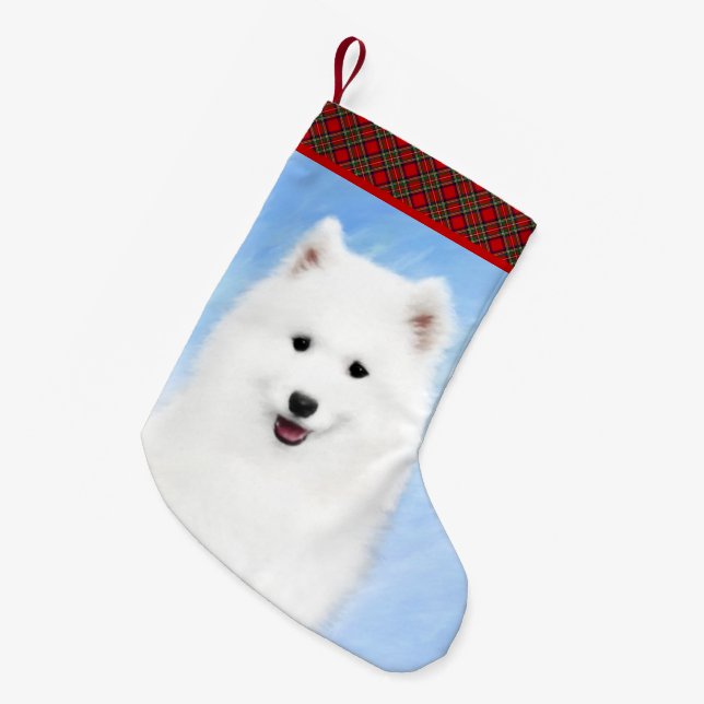 Petite Chaussette De Noël Peinture Samoyed Puppy - Jolie Art Original Chien (Devant (Accrochage))