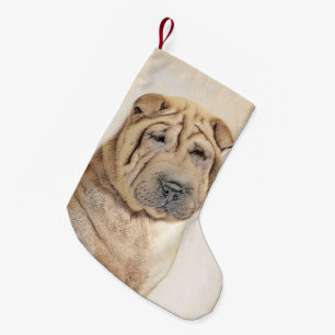 Petite Chaussette De Noël Peinture Shar Pei - Cute Original Chien Art