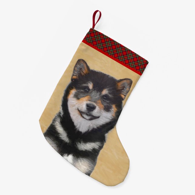 Petite Chaussette De Noël Peinture Shiba Inu (Noir et Tan) - Art Chien (Devant (Accrochage))