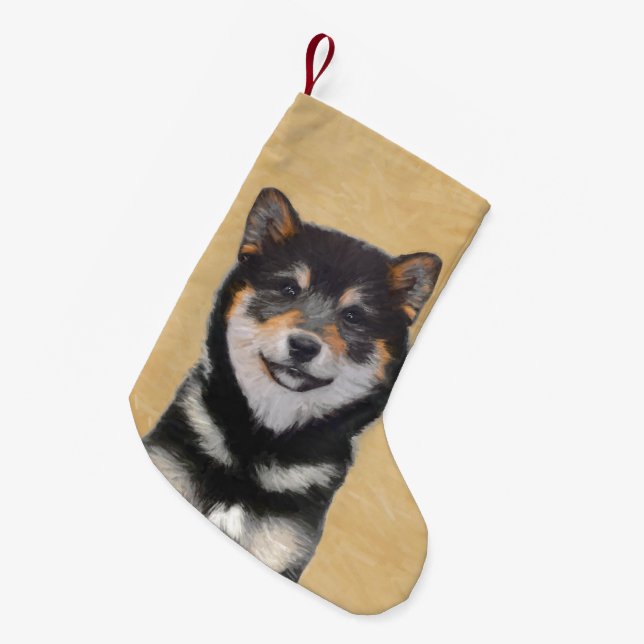 Petite Chaussette De Noël Peinture Shiba Inu (Noir et Tan) - Art Chien (Devant (Accrochage))