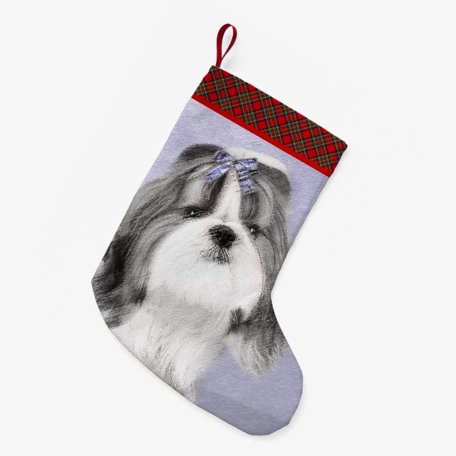Petite Chaussette De Noël Peinture Shih Tzu - Cute Original Chien Art (Devant (Accrochage))