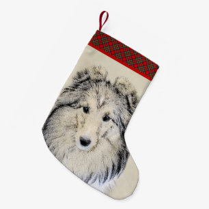 Petite Chaussette De Noël Peinture sur chien de Shetland - Belle art origina