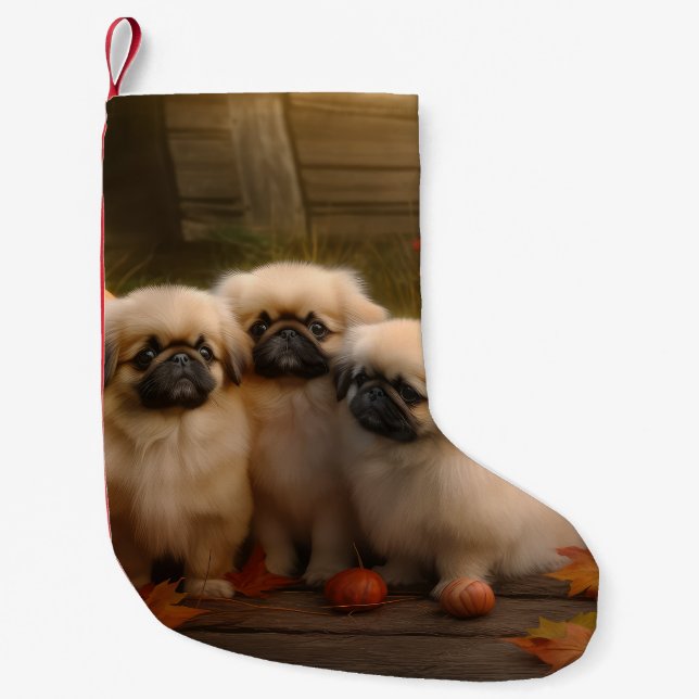 Petite Chaussette De Noël Pekingese Chiot Automne Citrouille délice (Devant)