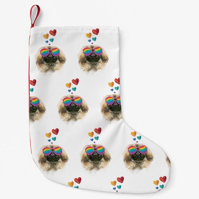Petite Chaussette De Noël Pekingese Dog with Hearts Saint-Valentin (Devant)